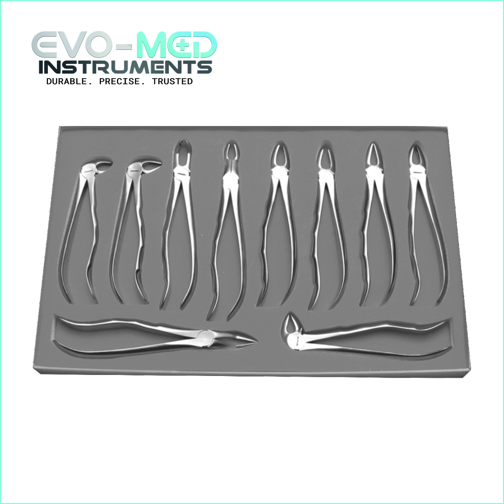 Set of 10 extracting forceps for adults Finger Handle